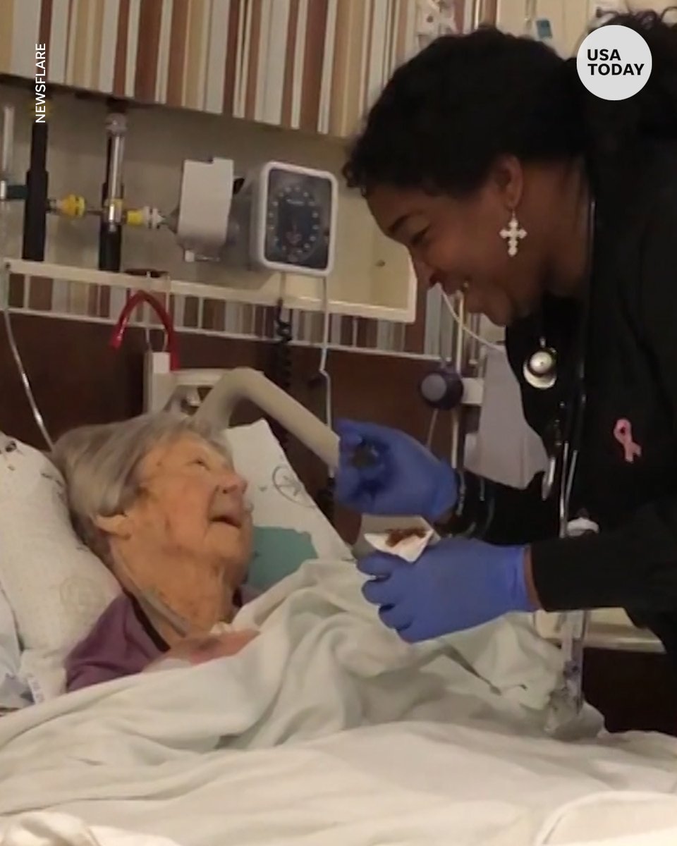 A nurse in Texas sang “How Great Thou Art” while feeding her patient. The patient's daughter captured the moment as her mother was smiling at the nurse singing.