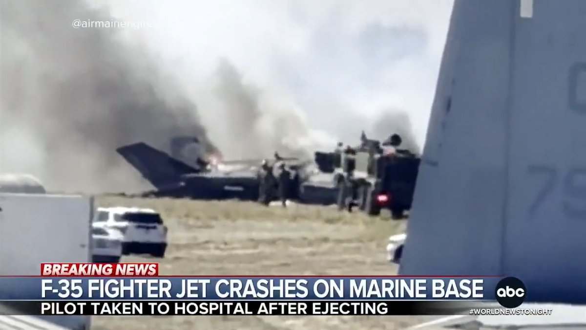 An F-35 fighter jet has gone down, crashing at a Marine base in San Diego. Martha Raddatz reports on the pilot's condition.