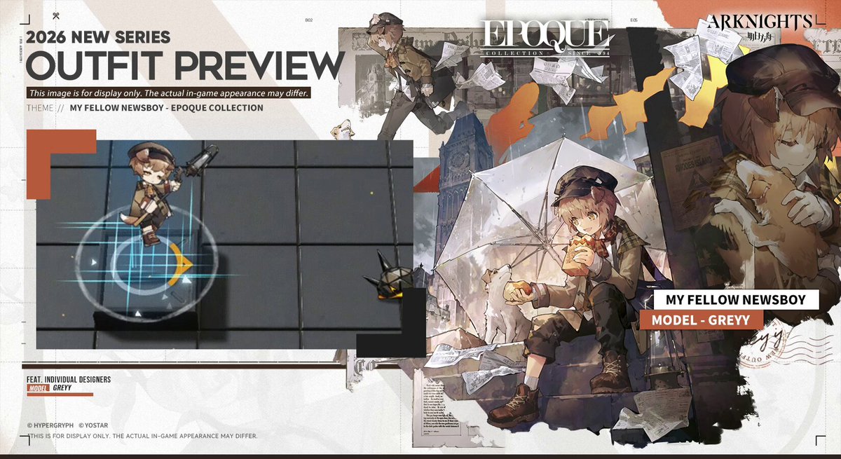 【EPOQUE Collection - My Fellow Newsboy - Greyy】 Raise Breakthrough Milestone levels in Vector Breakthrough #2: Trial from Misery to obtain this outfit FOR FREE before August 23, 2026, 03:59 (UTC-7)! #Arknights #Yostar