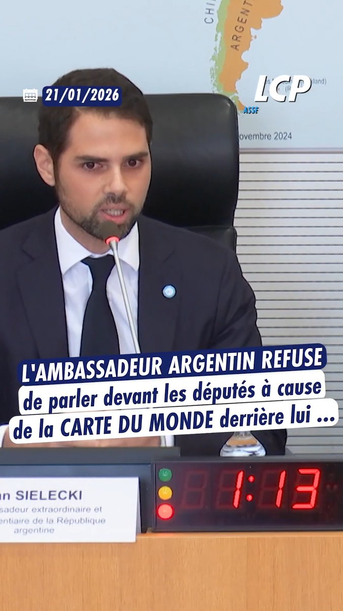 #REDIFF "Je suis assis devant une carte qui présente les îles Malouines comme faisant partie du Royaume-Uni, ce qui pose un grand problème": quand l'ambassadeur argentin a mis sur pause son audition à l'Assemblée, dénonçant "une atteinte à la souveraineté" de son pays