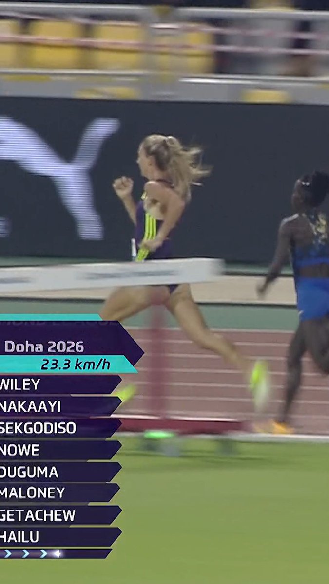 Addy & her first #DiamondLeague 💎 win 🥹 An emphatic victory from Wiley, who held off the chasing athletes - including Olympic silver medallist Tsige Duguma - over 800m to clock 1:57.98 👏 #DohaDL 🇶🇦