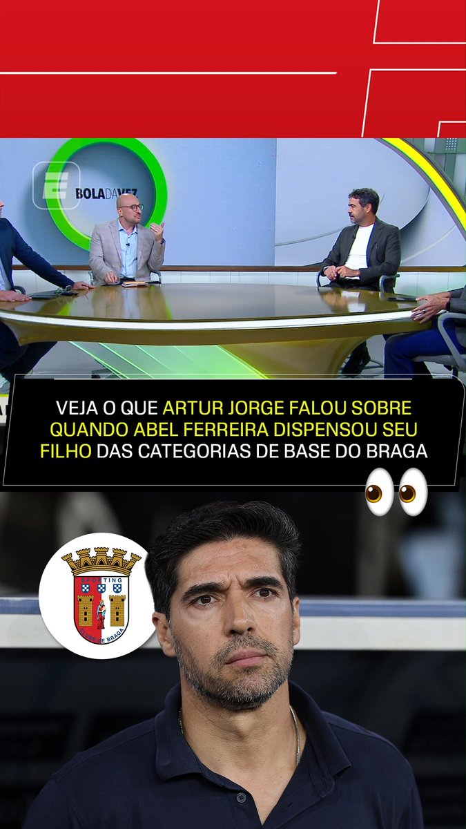 SABIA DESSA, FÃ DE ESPORTES? 👀 Durante o Bola da Vez, o técnico Artur Jorge deu sua opinião sobre quando Abel Ferreira dispensou seu filho das categorias de base do Sporting de Braga, clube português. 👉 Assista ao Bola da Vez com Artur Jorge, neste sábado (1), às 15h, pela ESPN no Plano Premium do #DisneyPlus #FutebolNaESPN #BolaDaVez #ArturJorge