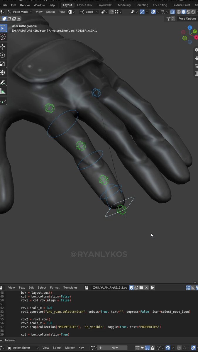 I made an upgrade to the standard IK finger rigs! This new setup gives the fingers a more natural curvature when in IK mode, still giving the animator the ability to pivot the ends. Compatible with IK/FK snapping and parent switches! #blender #rigging #rig