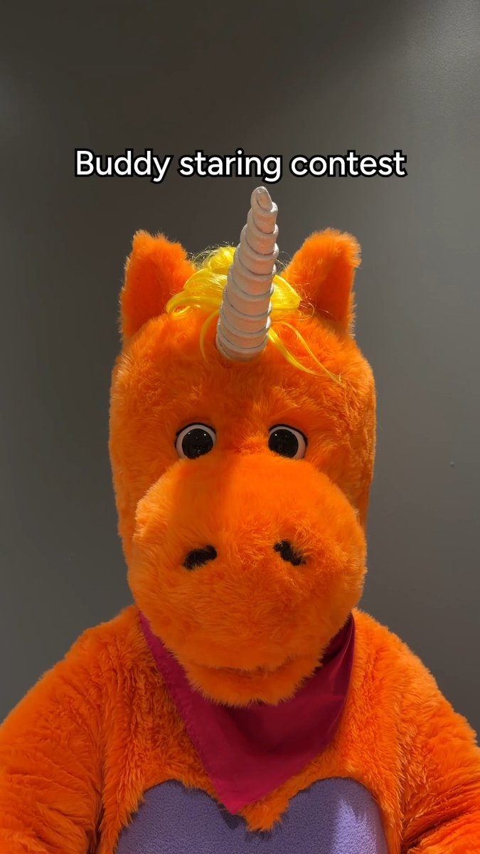 I challenge you to a staring contest! Bet you can't beat me. - 🧡 Buddy