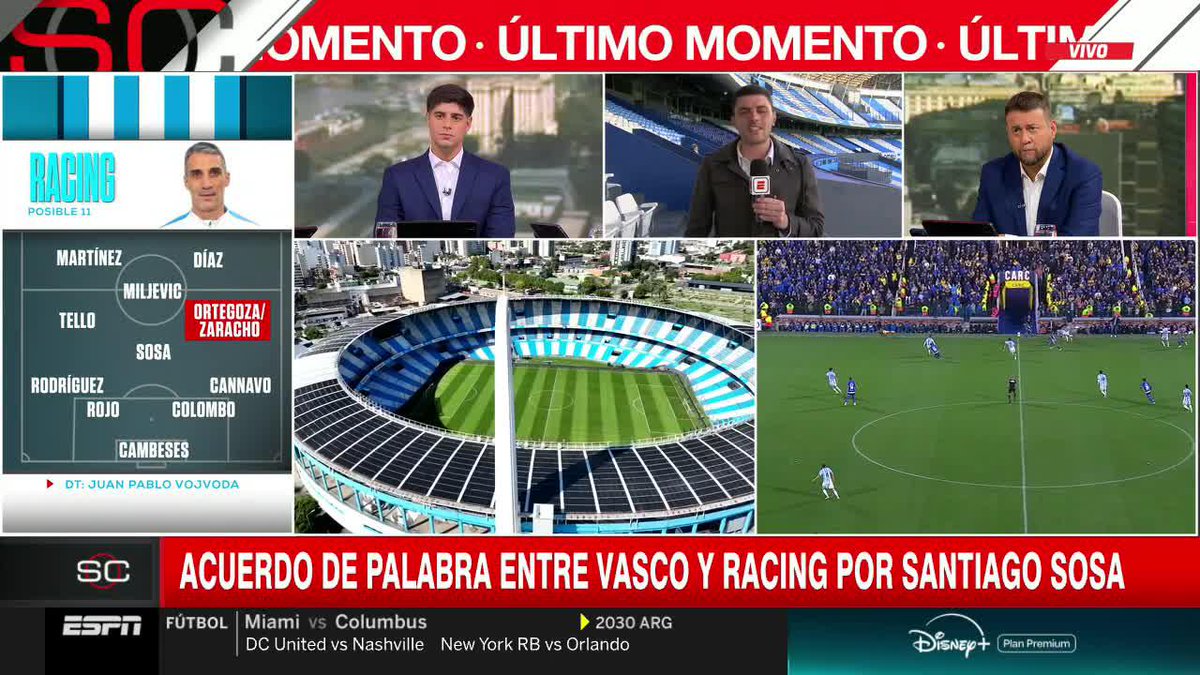 SANTIAGO SOSA, A DETALLES DE SER NUEVO JUGADOR DE VASCO DA GAMA: informa Tomas Davila que hay acuerdo verbal entre Racing y el conjunto brasileño por el mediocampista de la Academia. 📺 #DisneyPlus Plan Premium