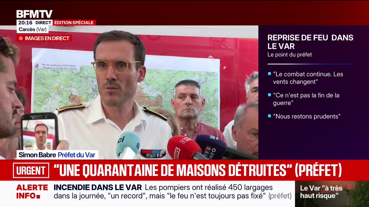 Incendie dans le Var: "Nous sommes à une quarantaine de maisons détruites", détaille le préfet