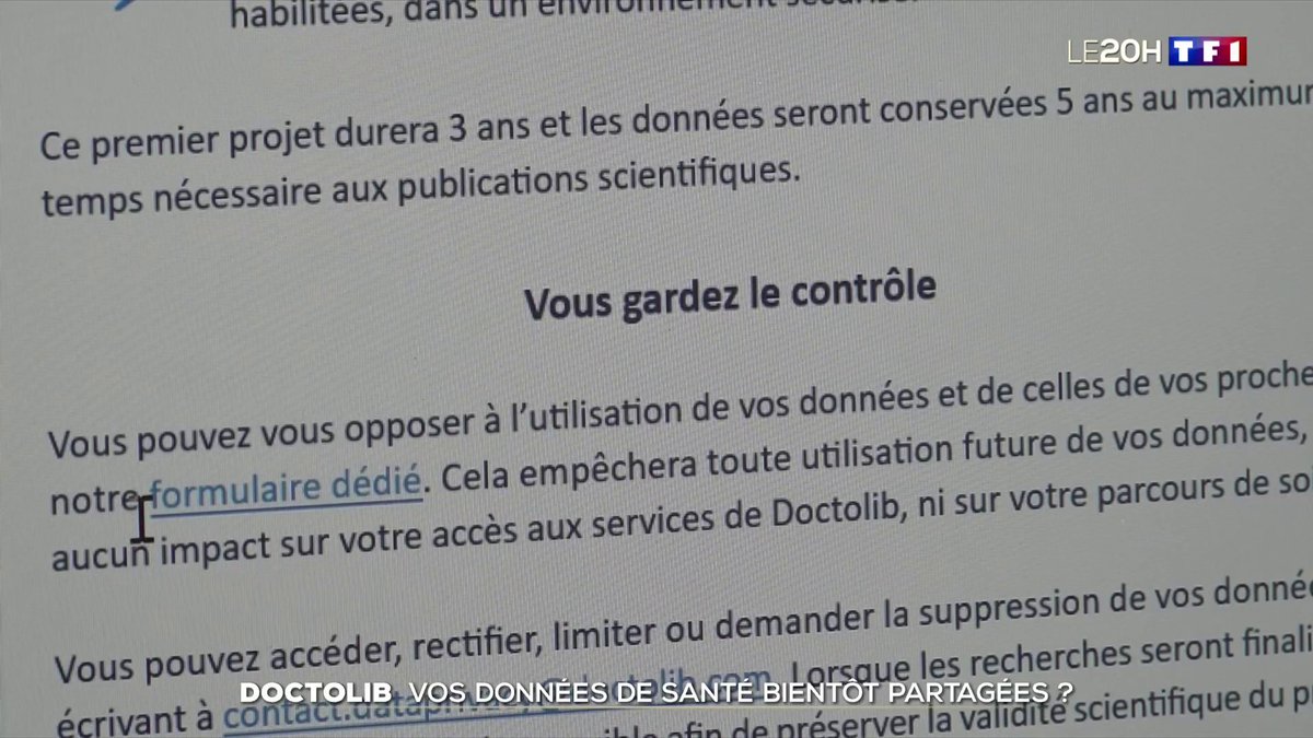 ⚕️ La plateforme médicale Doctolib va collecter des millions de données de santé dans le cadre d’un nouveau projet d’intelligence artificielle lancé aujourd’hui. 50 millions d’utilisateurs sont concernés. Vous pouvez vous y opposer, mais il faut agir vite ! #LE20H
