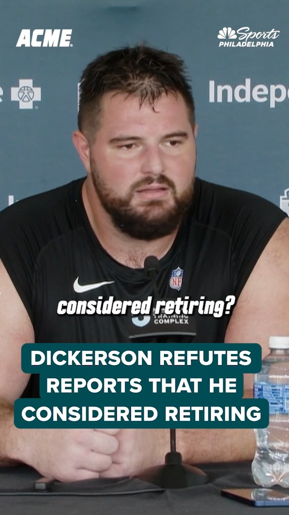Landon Dickerson doesn't hesitate to tell it like it is after Eagles training camp practice. | Acme Markets