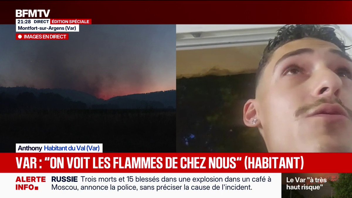 "On voit les flammes, on voit la fumée: Anthony, habitant du Val, témoigne sur BFMTV, alors que le feu n'est pas fixé dans le Var