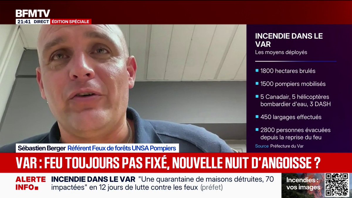 Incendie dans le Var: "Ce soir le feu est contenu", explique Sébastien Berger, référent feux de forêts UNSA Pompiers