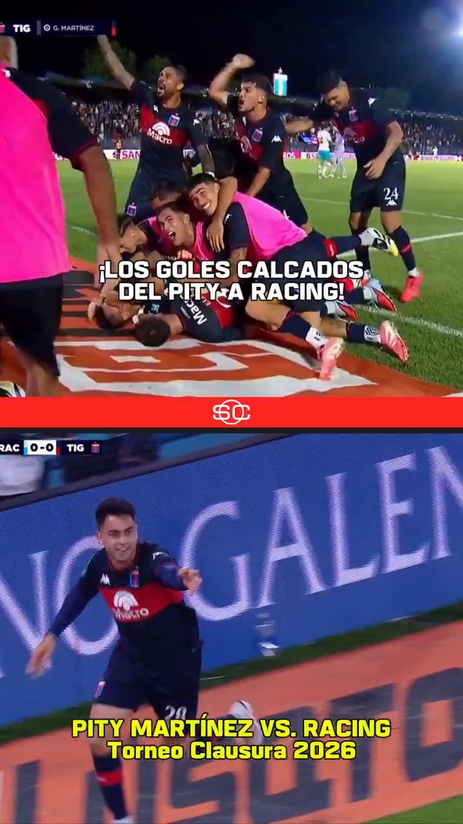 SEIS MESES DE DIFERENCIA… ¡Y EL MISMO GOL AL MISMO RIVAL! Recuperación en mitad de cancha y definición al primer palo. ¡Los GOLES GEMELOS del Pity Martínez a Racing en el #TorneoApertura y el #TorneoClausura 2026!