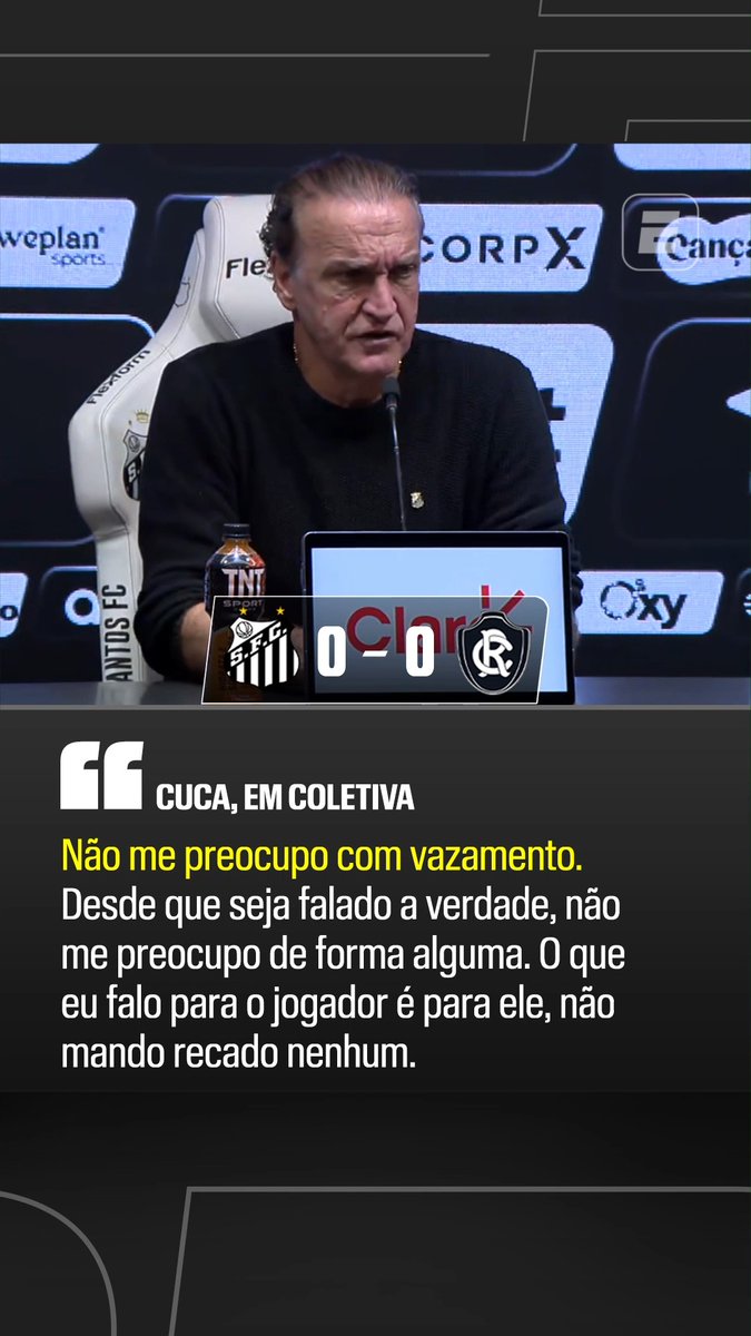 “Eu não me preocupo com vazamentos. Desde que seja falado a verdade, não me preocupo de forma alguma. Eu vivo da verdade, eu falo a verdade.” “O que eu falo para o jogador é para ele, não mando recado nenhum. Não tem problema nenhum que vaze. Tudo o que eu faço é para o melhor, é para o time.” 🎙️ Cuca. 🎥 ESPN Brasil | SportsCenter Brasil