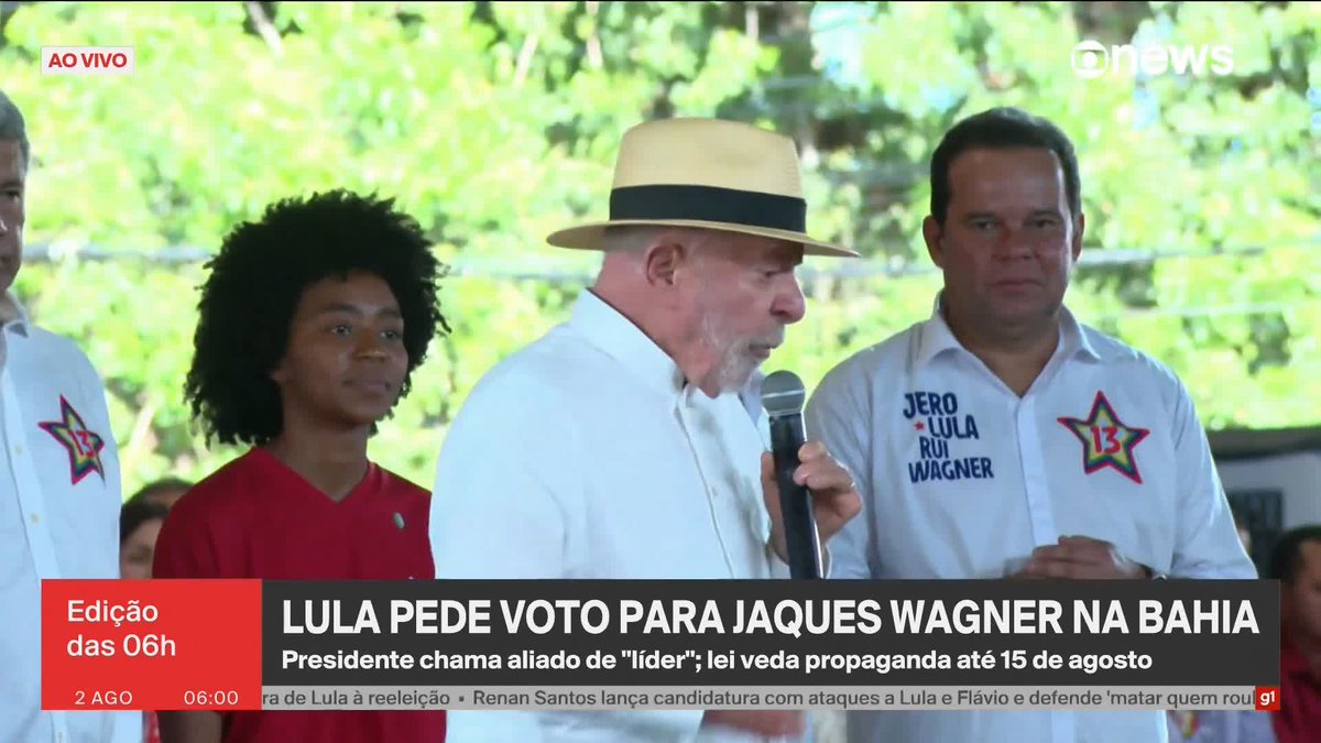 Lula pede voto para Jaques Wagner na Bahia. O movimento pode ser considerado propaganda eleitoral antecipada. ➡️ Assista à #GloboNews: #jornalglobonews #eleições2026 #PT #Lula