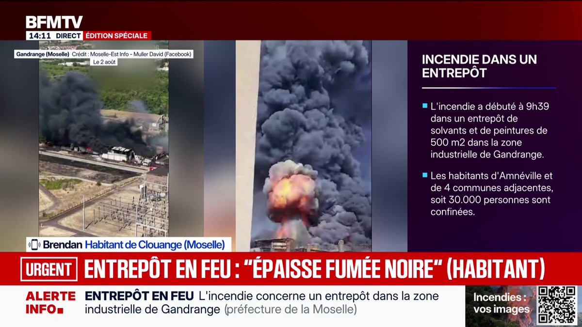Incendie dans un entrepôt Seveso en Moselle: "On a entendu un bruit assez fort", témoigne Brendan, habitant de Clouange