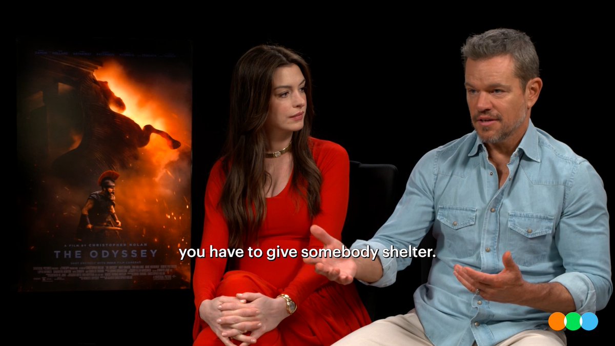 Anne Hathaway and Matt Damon on the meaning of Zeus’s Law in The Odyssey 🏛️