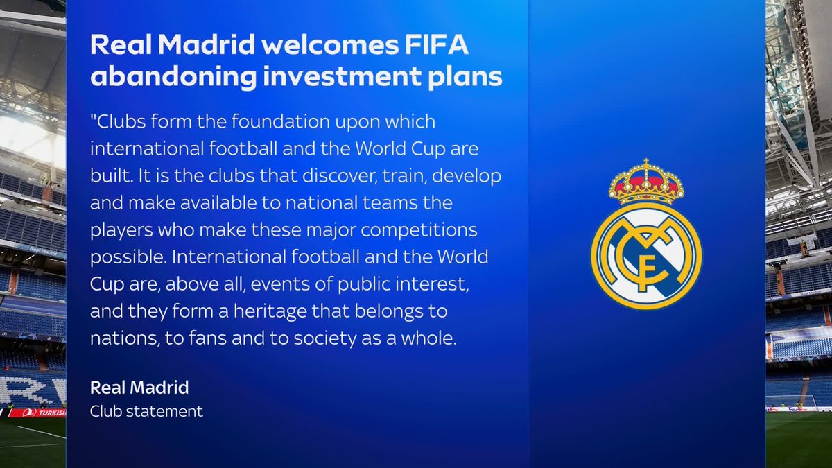 Real Madrid have released a statement thanking the organisations who opposed FIFA president Gianni Infantino's controversial sell-off plans 🚨