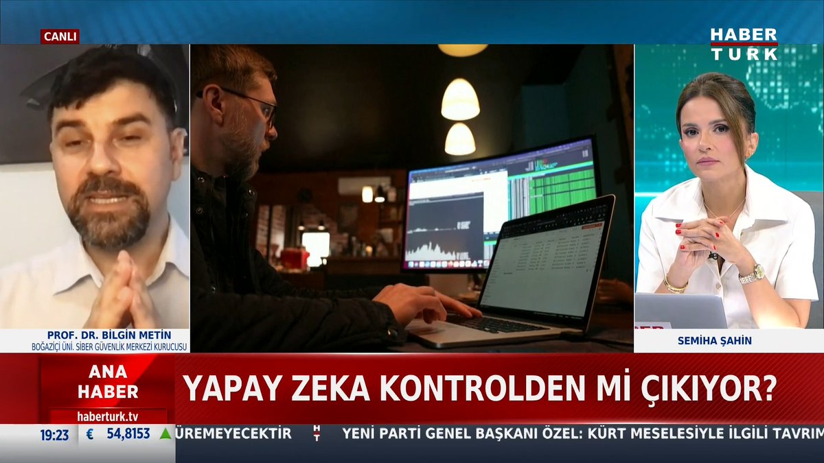 📌Teknoloji devlerinin yapay zeka korkusu: Yapay Zeka kontrolden mi çıkıyor? Boğaziçi Üniversitesi Siber Güvenlik Merkezi Kurucusu Prof. Dr. Bilgin Metin #AnaHaber'de Semiha Şahin'e değerlendirdi.