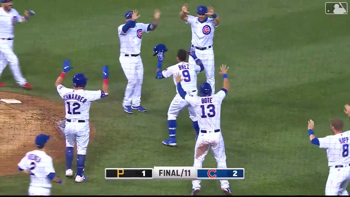 𝐀𝐮𝐠𝐮𝐬𝐭 𝟐, 𝟐𝟎𝟐𝟎 Javy Baez hits a walk-off single to set off the first socially distant celebration in Cubs history.