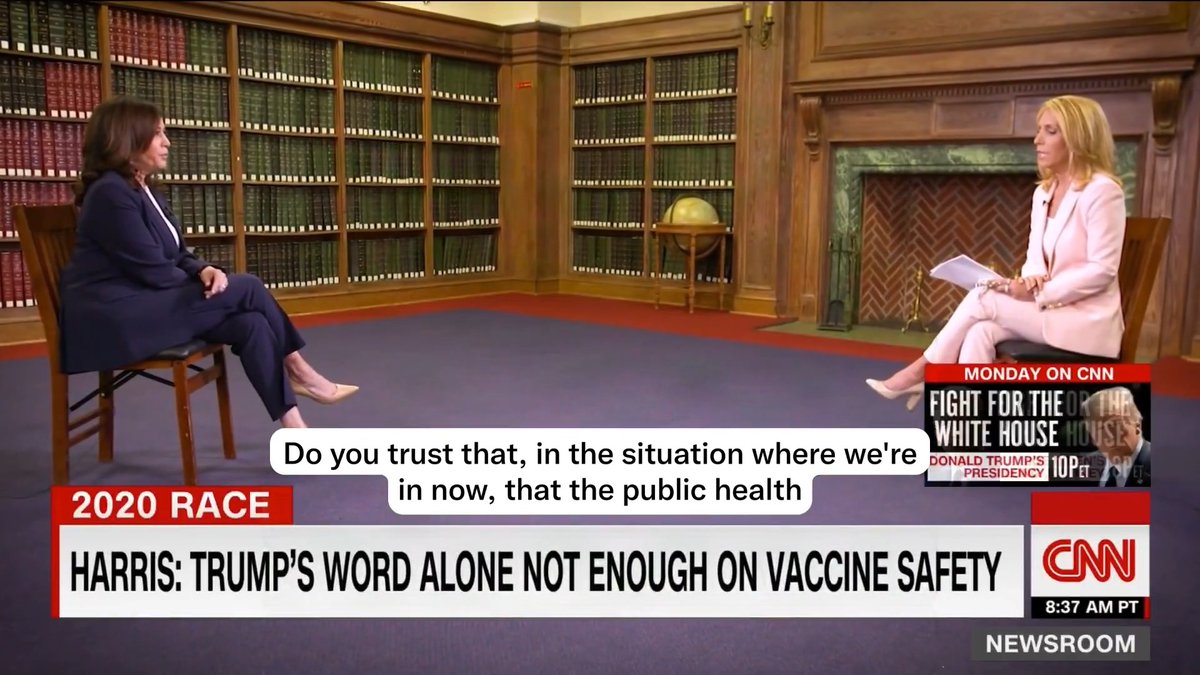 FLASHBACK: In September 2020, Dana Bash herself interviewed Kamala Harris where she pushed vaccine disinformation. "I will not take his word for it." 2-months before the 2020 election, when President Trump wanted Operational Warp Speed to produce a vaccine, Dana Bash and Kamala Harris didn't want the Trump admin to get a vaccine victory and in fact they worked to undermine confidence in a vaccine. That tells you everything you need to know.