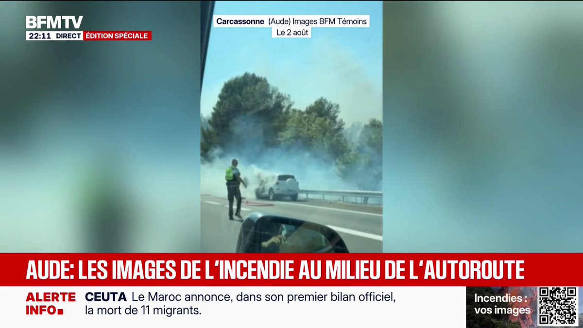 Incendie dans l'Aude: les images de l'incendie au milieu de l'autoroute