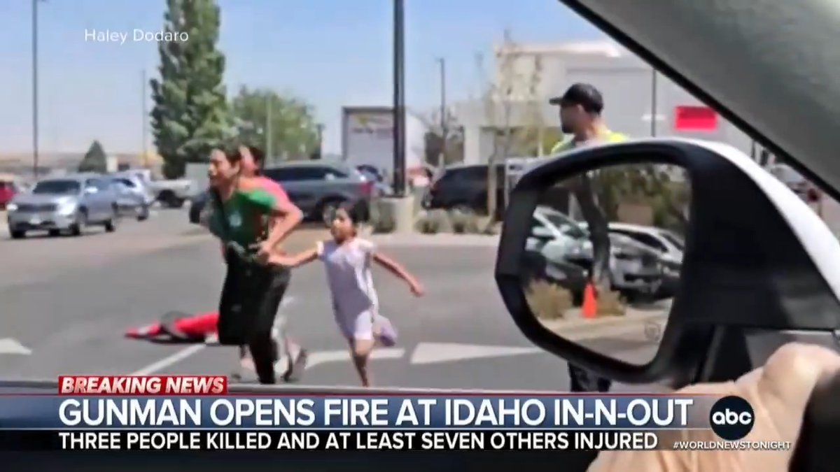 A gunman opened fire at a crowded Idaho In-N-Out restaurant leaving 3 dead, 7 injured as an armed citizen and off-duty trooper returned fire. The shooter died from a self-inflicted gunshot wound, according to police. @trevorlault reports.