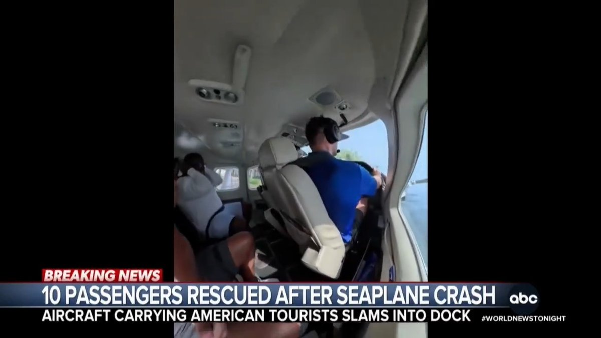 Dramatic video shows the tense moments as a seaplane carrying American tourists crashes into a dock in the Bahamas. Passengers scramble to safety as rescuers rush to save all 10 people on board. Morgan Norwood reports.