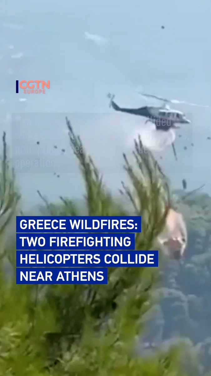 The footage allegedly shows two firefighting helicopters battling a wildfire west of Athens as Greece faced multiple fast-moving blazes.