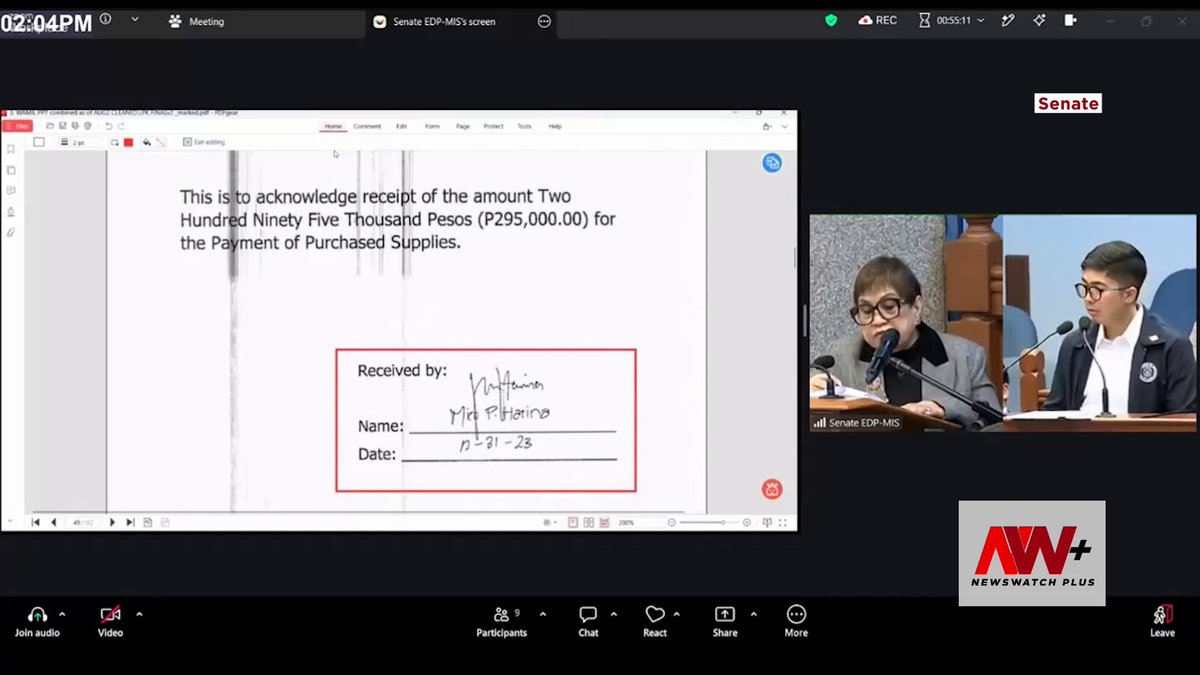 ‘KAMAG-ANAK ‘TO NI SENATOR BONG REVILLA?’ WATCH: The prosecution presents an acknowledgment receipt for an individual named “Janice Marie Revilla” who supposedly received ₱70,000 from the Office of the Vice President confidential fund for the “purchase of information.” “Na-investigate mo ba kung kamag-anak ‘to ni [former] Senator Bong Revilla?” private prosecutor Lorna Kapunan asked jokingly. “That is beyond our scope of audit,” state auditor Roderick Wamil said. The receipt was dated Dec. 28, 2022, which was within the 11-day disbursement period for the OVP confidential funds.