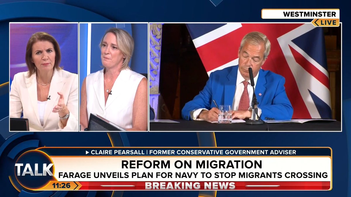 🚨Julia clashes with Claire Pearsall over Reform UK's policy to use the Royal Navy to "intercept" small boats. Claire: "You're going to ask the Royal Navy to breach any rules of the sea." Julia Hartley-Brewer: "Rescuing people and returning them, what's wrong with that!?!?"