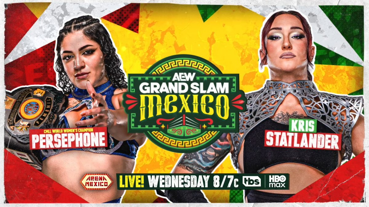 #AEWDynamite #GrandSlamMexico 8/7c, TBS &amp; HBO Max This Wednesday, 8/5 Persephone vs @CallMeKrisStat Both Persephone &amp; Stat have cost each other the TBS Title, now they'll battle 1-on-1 in Arena México, THIS WEDNESDAY, 8/5!