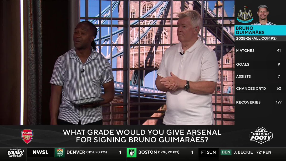 "He's an emotional character, he's a big personality and he's also a big game player" 😤 Michael Lahoud and Geoff Shreeves on what Bruno Guimarães would bring to Arsenal if they secure his signing 🇧🇷