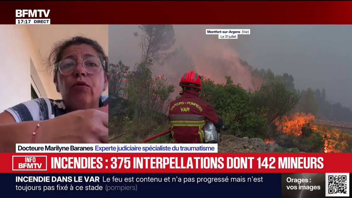142 mineurs interpellés après les incendies en France: "La pyromanie chez le jeune est un trouble psychiatrique assez rare", explique Marilyne Baranes, experte judiciaire