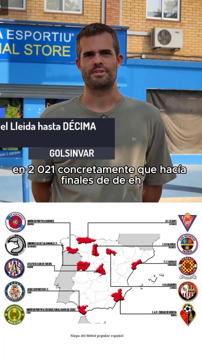 No sabía esto, pero lo desvela Andreu Ratés, presidente del Lleida CF. 🗣️ ''En 2021 vimos peligrar la viabilidad del entonces Lleida Esportiu y nos pusimos en contacto con los clubes del fútbol popular para empezar a preparar una alternativa'' 🛡️ Algunos clubes con los que se puso en contacto: Unionistas de Salamanca CF XEREZ DEPORTIVO UD Ourense 🐺 Unión Popular Palencia🌾🥖 🔴Entrevista completa #LleidaGolSinVAR en Youtube