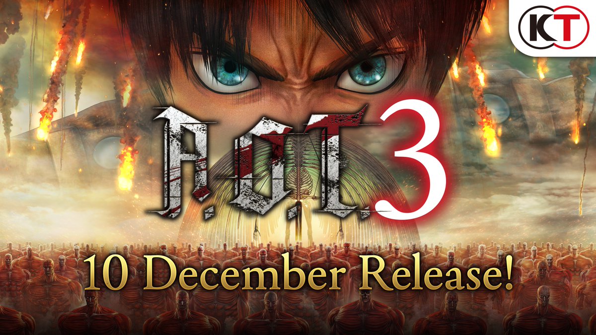A.O.T. 3 will release on 10th December 2026 for Nintendo Switch 2, PlayStation 5, Steam and XBOX Series X|S. Physical and digital pre-orders are now open*, including a Steelbook™ launch edition with ICONART. Learn more: #AttackOnTitan