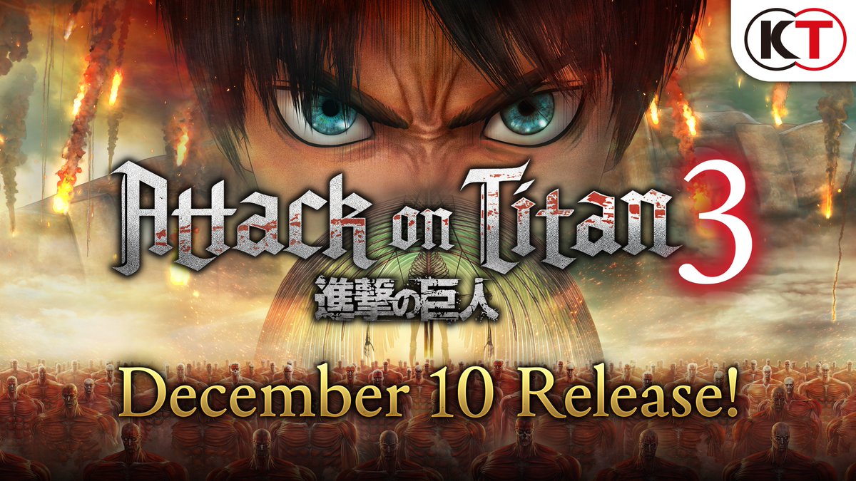 #AttackOnTitan3 will release on December 10th 2026 for Nintendo Switch 2, PlayStation 5, Steam and XBOX Series X|S. Physical and digital pre-orders are now open*, including a Steelbook™ launch edition with ICONART. #AttackOnTitan