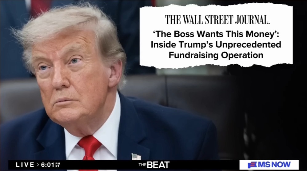 Host: Trump is fixated on taking money from America's companies and routing it to the pet projects like the Reflecting Pool and the ballroom. No other president has been so brazen as to take this much money out of U.S. companies and foreign governments for their own personal benefit.