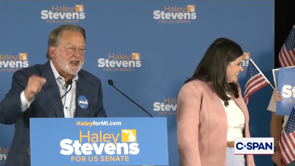 Retiring Senator Gary Peters (D-MI) endorses U.S. Sen. candidate Rep. Haley Stevens (D-MI): "But we have to win in November. We have to keep Michigan blue. Haley Stevens is the person to do that!"