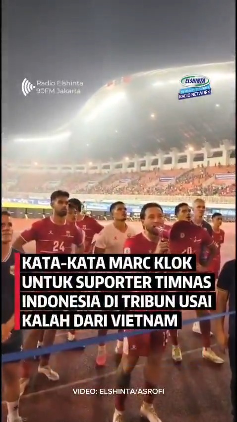 Timnas Indonesia dikalahkan Vietnam dengan skor 0-3 dalam laga Piala AFF 2026 di Stadion Pakansari Bogor, Senin (3/8) malam. Pemain timnas Indonesia Marc Klok berjanji akan bangkit dari kekalahan melawan Vietnam dan meraih kemenangan di laga selanjutnya melawan Vietnam. Hal ini dikatakan Marc Klok kepada suporter Timnas Indonesia yang berada di tribun usai laga. (FAR)