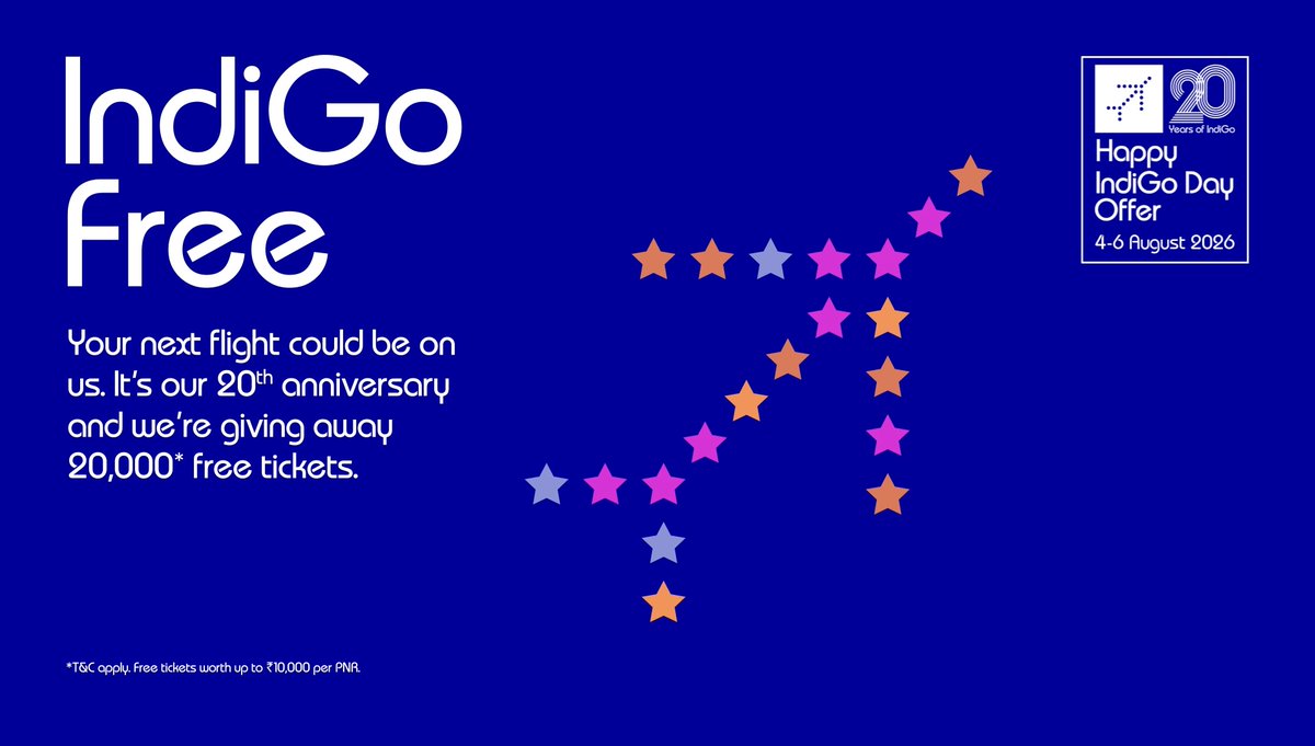 20 years of connecting the dots. 💙 And to celebrate, we're giving away 20,000 free tickets! Book now: #IndiGo20