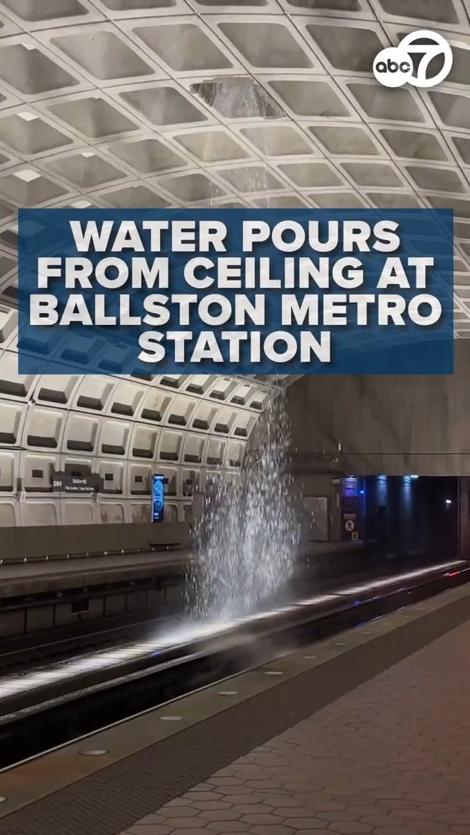 Heavy rain from Sunday’s storms sent water pouring from the ceiling onto the tracks at Metro’s Ballston station in Arlington. #metro #ballston #arlington #metrostation