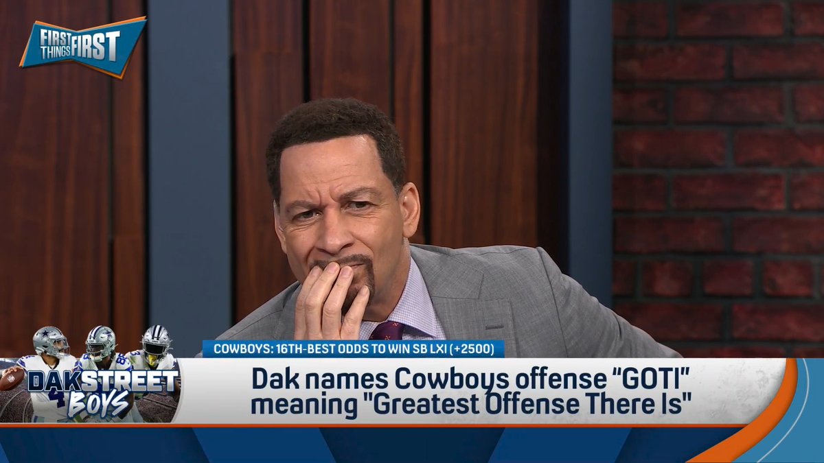 Dak names Cowboys offense "GOTI" meaning "Greatest Offense There Is”. Chris Broussard reacts: “You guys know, I like the Cowboys this year… and then this. I mean, I just don’t like it… I LOVE IT! I LOVE IT! THANK YOU DAK! FOR SHOWING A LITTLE SWAG!” 😭😭😭