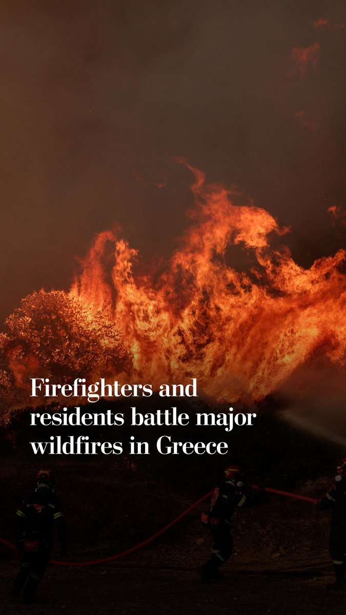 A major wildfire continues to burn northwest of Athens as firefighters battle the blaze for a fourth day. More than 400 firefighters, backed by water-dropping aircraft and helicopters, are working to contain the flames.