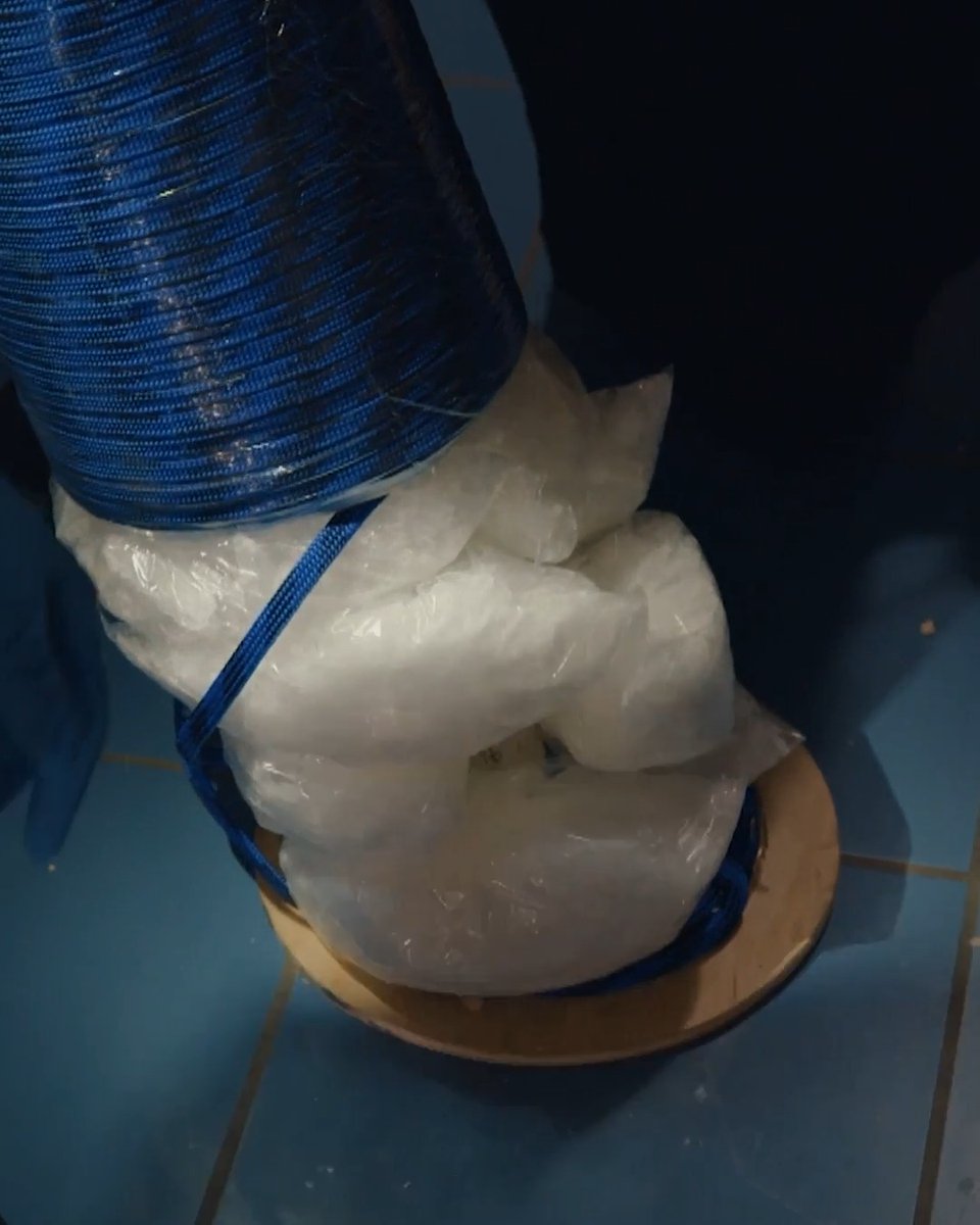 Officers cut into two yarn wheels, revealing a hidden stash of methamphetamine. #Contraband: Seized at the Border starts NOW on Discovery.