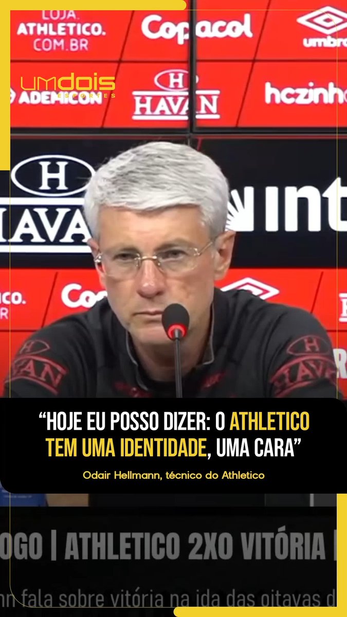 Odair Hellmann: 🎙️ "Eu saio orgulhoso, porque depois de um ano e três meses, hoje eu posso dizer: o Athletico tem uma identidade, tem uma cara. Joga respeitando a sua cultura, de um jogo de intensidade, de um jogo de verticalidade, de comprometimento de todos os jogadores. Foi assim que o Athletico fez sua história, foi assim que o Athletico ganhou seus títulos e hoje essa equipe entrega exatamente o que é a cultura e a identidade do Athletico Paranaense" 🎥 Athletico