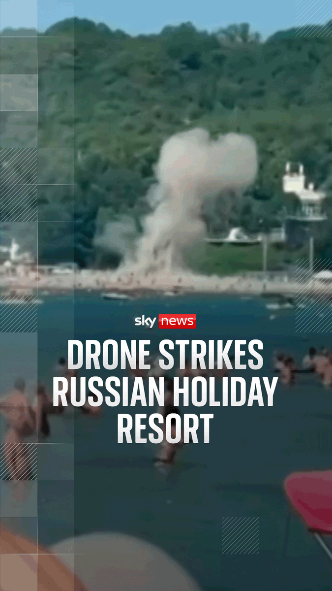 Beach crowds watch as a drone strikes a Russian holiday resort. Russia says at least eight people were killed when a Ukrainian drone hit the holiday resort of Gelendzhik.