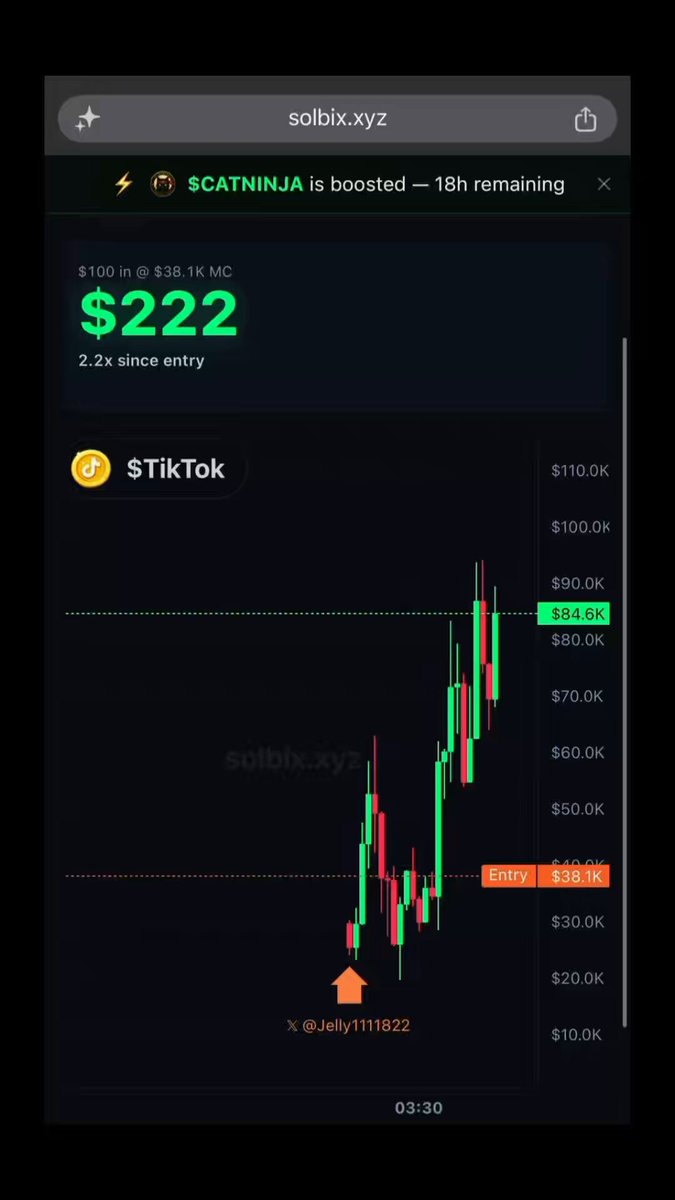 Just few hours ago you bought $100 of $tiktok coin when someone called it at solbix 80x pump within few hours from $38k mc to over $3m mc which was called by Jelly stats