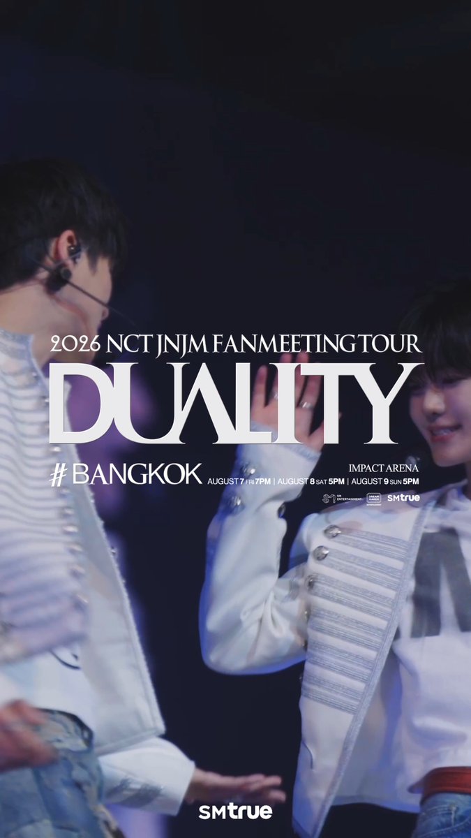 🐶 𝐃-𝟑 🐰 ⠀ Yes, let's get it❗ ⠀ อีกเพียง 3 วัน~ก็ถึงเวลาที่ NCTzen ชาวไทยจะได้พบกับ 💚 NCT JNJM 💚 ณ แฟนมีตติ้งครั้งแรกในประเทศไทย 🇹🇭 ⠀ เตรียมไปส่งเสียงเชียร์ ‘I.D.O.L.’ ที่ทุกคนรักและร่วมสร้างความทรงจำครั้งใหม่ไปด้วยกัน ✨ ⠀ 💥 𝐒𝐎𝐋𝐃 𝐎𝐔𝐓 💥 𝟐𝟎𝟐𝟔 𝐍𝐂𝐓 𝐉𝐍𝐉𝐌 𝐅𝐀𝐍𝐌𝐄𝐄𝐓𝐈𝐍𝐆 𝐓𝐎𝐔𝐑 [𝐃𝐔𝐀𝐋𝐈𝐓𝐘] # 𝐁𝐀𝐍𝐆𝐊𝐎𝐊 ⠀⠀ 🕶️ 𝟑 รอบการแสดง : ⠀ ⠀⠀𝟕 สิงหาคม 𝟐𝟎𝟐𝟔 (ศุกร์) เวลา 𝟏𝟗:𝟎𝟎 น. ⠀⠀𝟖 สิงหาคม 𝟐𝟎𝟐𝟔 (เสาร์) เวลา 𝟏𝟕:𝟎𝟎 น. ⠀⠀𝟗 สิงหาคม 𝟐𝟎𝟐𝟔 (อาทิตย์) เวลา 𝟏𝟕:𝟎𝟎 น. ⠀ 🪞 สถานที่ : ⠀ ⠀⠀อิมแพ็ค อารีน่า (𝐈𝐌𝐏𝐀𝐂𝐓 𝐀𝐑𝐄𝐍𝐀) ⠀ #NCTJNJM #DUALITY #NCTJNJM_DUALITY #NCTJNJM_FANMEETING_TOUR #NCTJNJM_FANMEETING_TOUR_DUALITY #BANGKOK #SMTrue