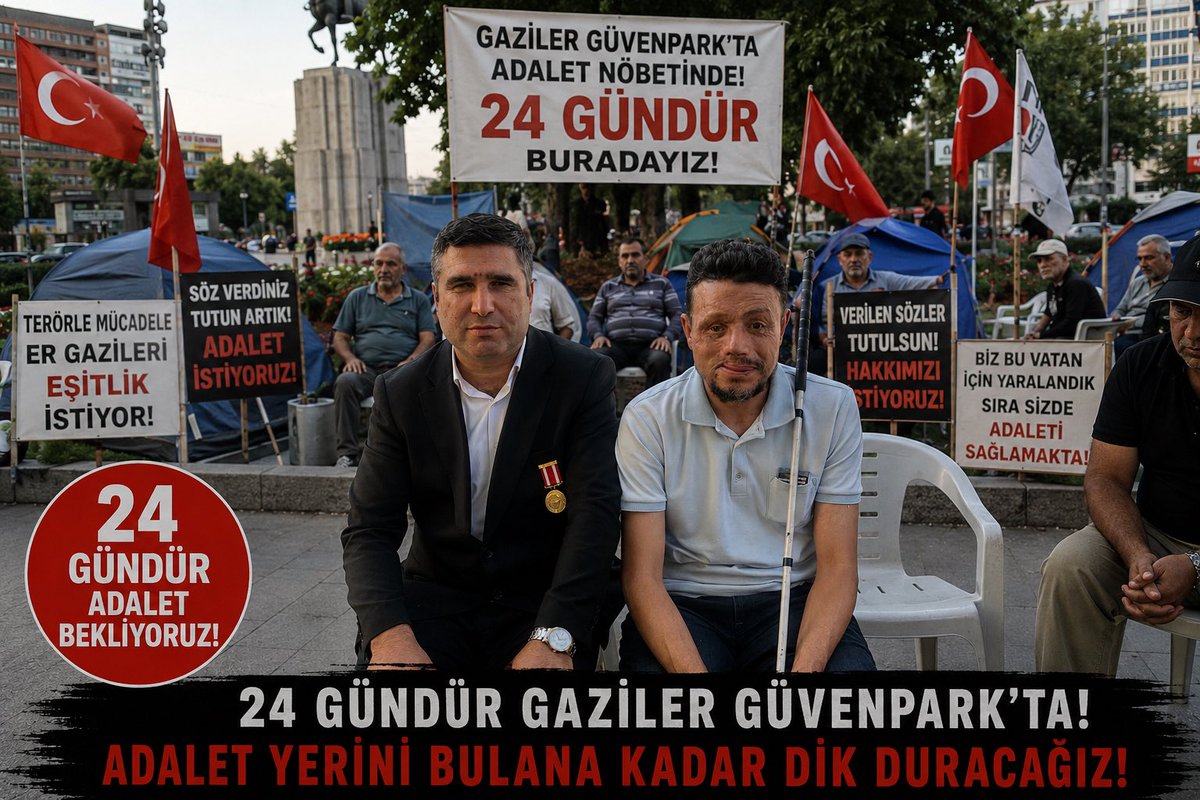 Başından keskin nişancı mermisiyle ağır yaralanan, ömrünü tekerlekli sandalyede geçirmek zorunda kalan kahraman Gazimiz Göksel Gümüş, Ankara Güvenpark’ta adalet nöbeti tutan gazi arkadaşlarına türkü söyleyerek moral verdi. Bu türkü; acının, fedakârlığın, kardeşliğin ve adalet beklentisinin sesiydi. 🇹🇷 Vatan için bedel ödeyen gazilerimizin sesi duyulsun. #Güvenpark #Gaziler #Adalet #Gaziler #Güvenpark #gündem #GazileriminYanındayım #GazilerimizAçlıkGrevinde #GazilerimizinHakkınıVerin