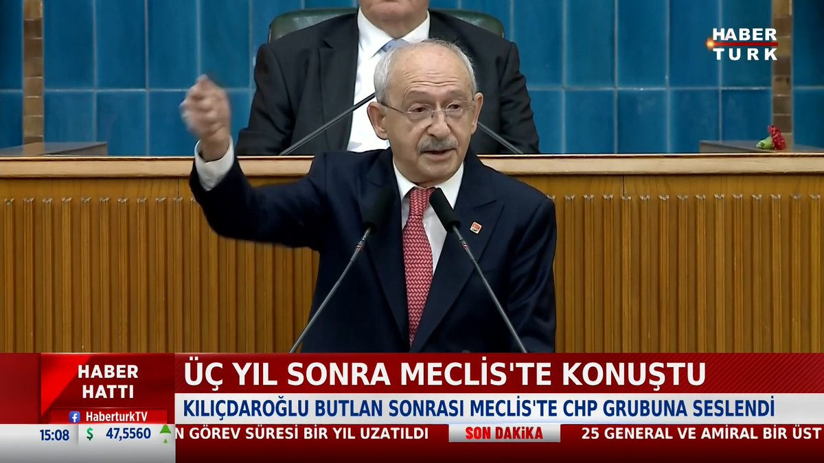 📌Üç yıl sonra Meclis'te konuştu. Kılıçdaroğlu butlan sonrası Meclis'te CHP grubuna seslendi.