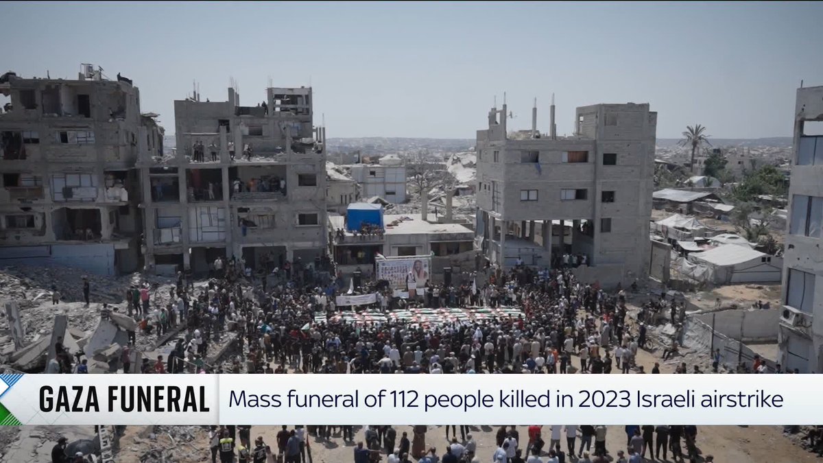 Palestinians have gathered for a mass funeral of more than 100 people killed in a deadly Israeli airstrike in Gaza on November 22, 2023, just weeks into the war with Hamas. Sky's Tom Cheshire reports from Jerusalem. | Tom Cheshire 📺 Sky 501 and YouTube